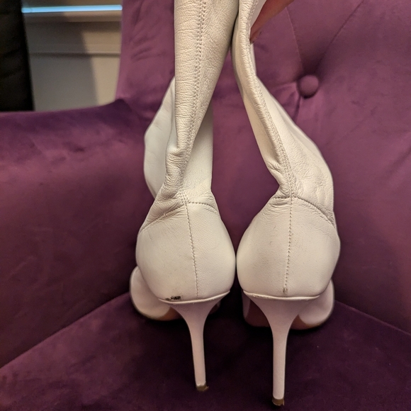 White Leather Aquazzura Pee Toe Booties 37.5 - Picture 4 of 7